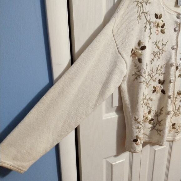 Vintage Heirloom Collectibles 90s Embroidered Cardigan in Ivory White Size M - Picture 3 of 6